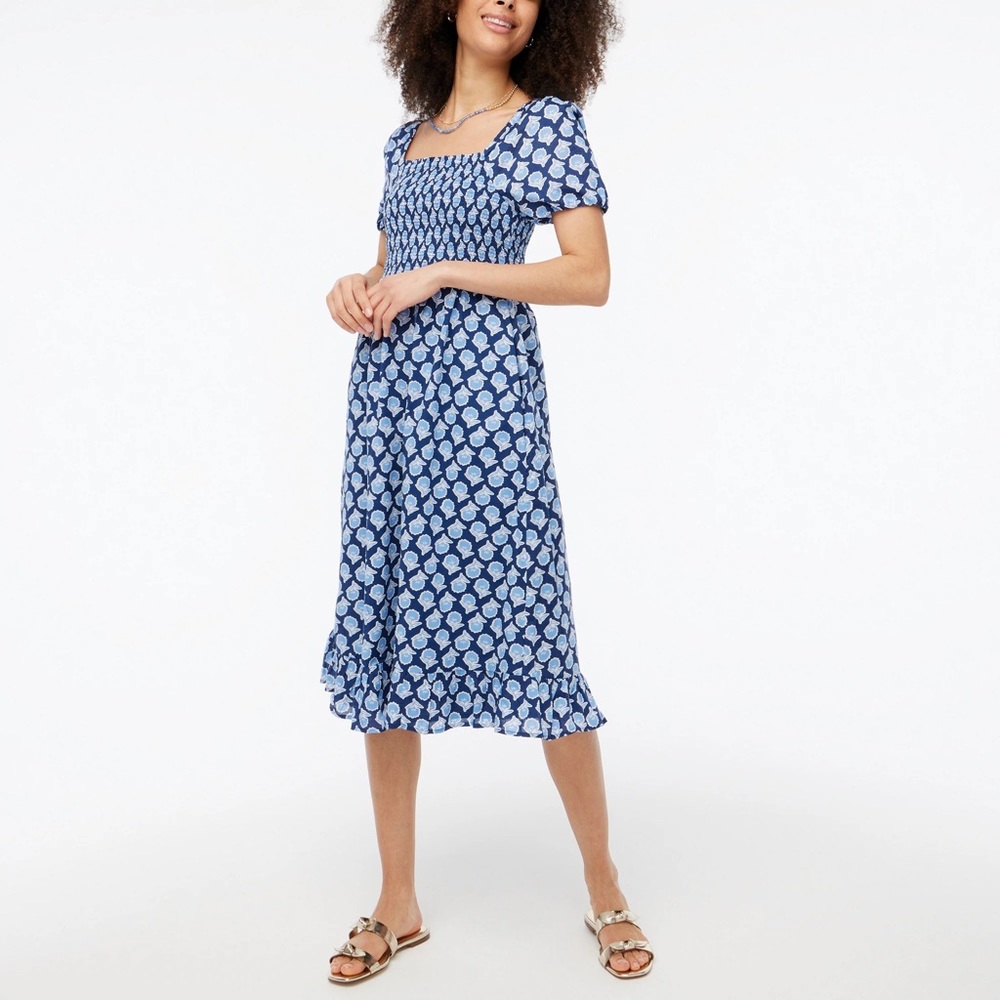J.Crew Factory Women's Smocked Midi Dress With Puff Sleeves